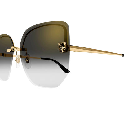 Cartier Eyewear CT0432S-001 Panthere De Cartier Gold Grey Rimless Sunglasses