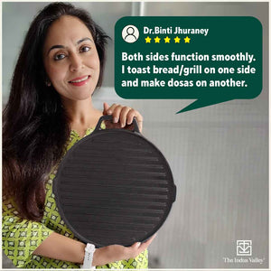 CASTrong Cast Iron 2-in-1 Griddle (Grill Pan + Tawa), Pre-seasoned, 100% Pure, Toxin-free, Induction, Round, 26cm, 2.1 Kg