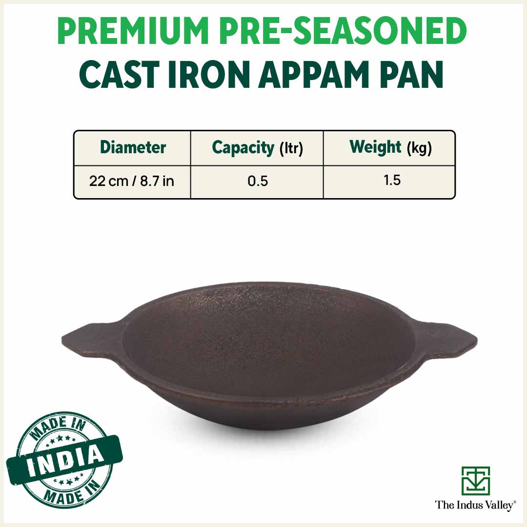 CASTrong Cast Iron Appam Pan/Appachetty, Pre-seasoned, Nonstick, 100% Pure, Toxin-free, Induction, 22cm