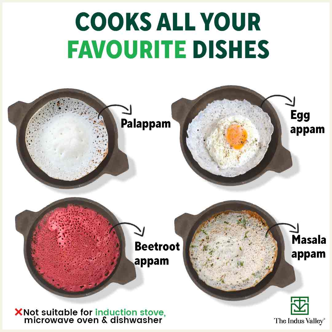 CASTrong Cast Iron Appam Pan/Appachetty, Pre-seasoned, Nonstick, 100% Pure, Toxin-free, Induction, 22cm