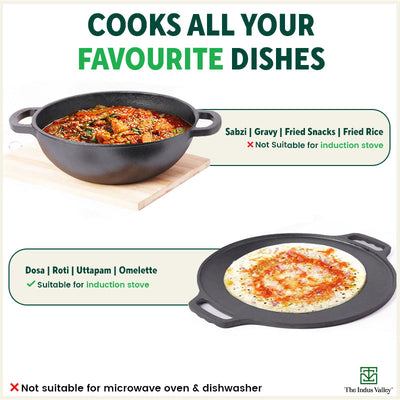 CASTrong Cast Iron Cookware Set: Free ₹400 Tadka Pan+ Tawa+ Kadai, Kitchen Set for Home, Pre-seasoned, 100% Pure, Toxin-free, Induction