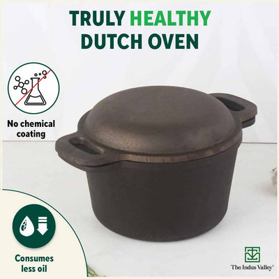 CASTrong Cast Iron Dutch Oven/ Casserole with Lid,Pre-seasoned, 100% Pure, Toxin-free, Induction, 21.4cm, 3L, 5.5kg