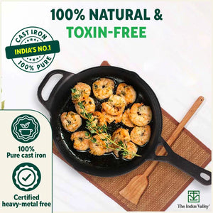 CASTrong Cast Iron Fry Pan/Skillet + Free ₹110 Spatula, Pre-seasoned, Nonstick, 100% Pure, Toxin-free, Induction, 25.4cm, 1.7L, 2.3kg