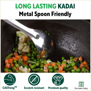 Super Smooth Cast Iron Kadai+ Free ₹110 Spatula,Pre-seasoned, Nonstick, 100% Pure, Toxin-free, 25.4cm, 2.5L, 2.4kg