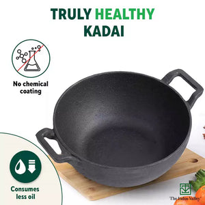 CASTrong Cast Iron Kadai, Pre-seasoned, Nonstick, 100% Pure, Toxin-free, Induction, 21/25cm, 1.7L/3.1L, 1.7kg/3.3kg