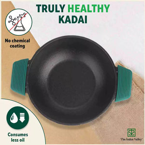 Cast Iron Kadai, Seasoned, Nonstick, 100% Pure, Toxin-free, Induction, 25.4 cm, 2.3 L, 2.5kg