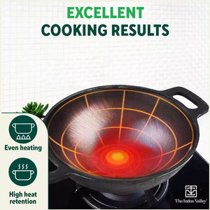 Super Smooth Cast Iron Kadai+ Free ₹110 Spatula,Pre-seasoned, Nonstick, 100% Pure, Toxin-free, 25.4cm, 2.5L, 2.4kg