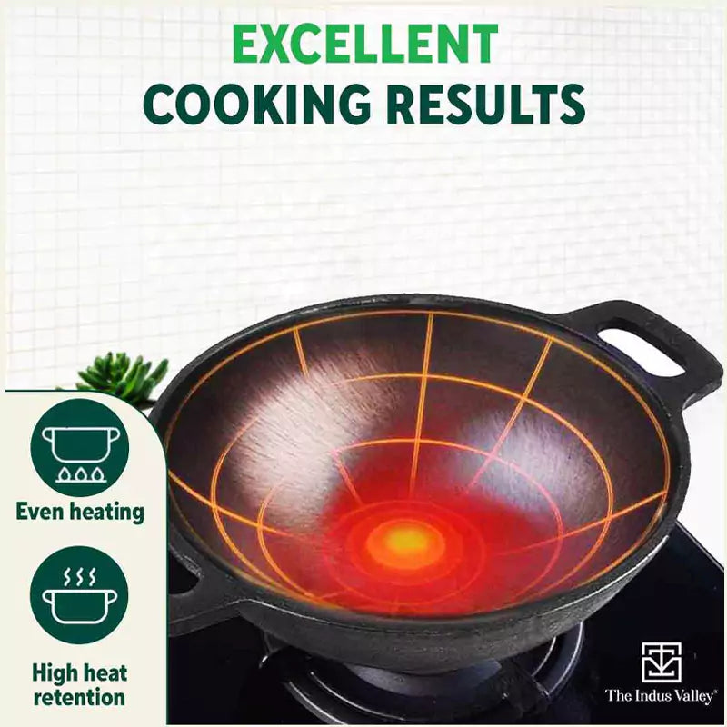 Super Smooth Cast Iron Kadai+ Free ₹110 Spatula,Pre-seasoned, Nonstick, 100% Pure, Toxin-free, 25.4cm, 2.5L, 2.4kg