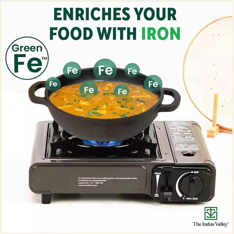 Cast Iron Kadai, Seasoned, Nonstick, 100% Pure, Toxin-free, Induction, 25.4 cm, 2.3 L, 2.5kg