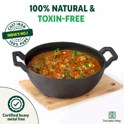 CASTrong Cast Iron Kadai, Pre-seasoned, Nonstick, 100% Pure, Toxin-free, Induction, 21/25cm, 1.7L/3.1L, 1.7kg/3.3kg