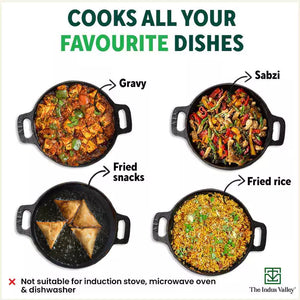 Super Smooth Cast Iron Kadai+ Free ₹110 Spatula,Pre-seasoned, Nonstick, 100% Pure, Toxin-free, 25.4cm, 2.5L, 2.4kg