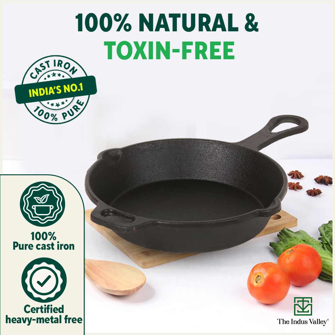 CASTrong Cast Iron Fry Pan/Skillet,Pre-seasoned, Nonstick, 100% Pure, Toxin-free, Induction, 23cm, 1.4L, 2.4kg