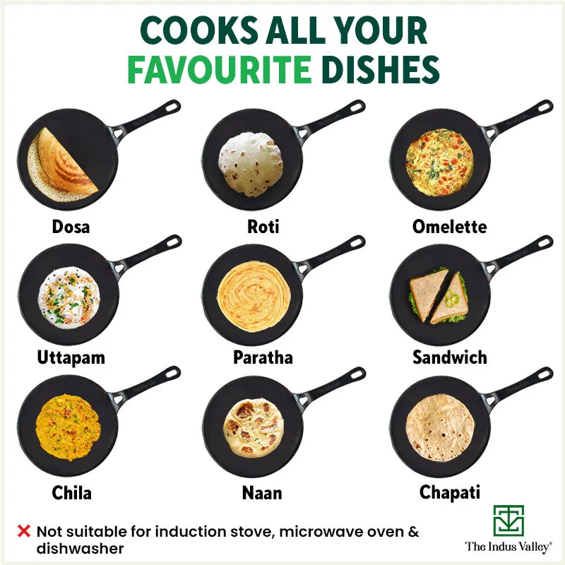 CASTrong Cast Iron Tawa+ Free ₹400 Tadka Pan,Pre-seasoned, Nonstick, 100% Pure, Toxin-free, 25.9cm, 1.9kg
