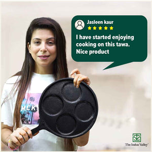 CASTrong Cast Iron Uttapam/ Set Dosa Tawa, 4 Pit,Pre-seasoned, 100% Pure, Toxin-free, Induction, 27.5cm