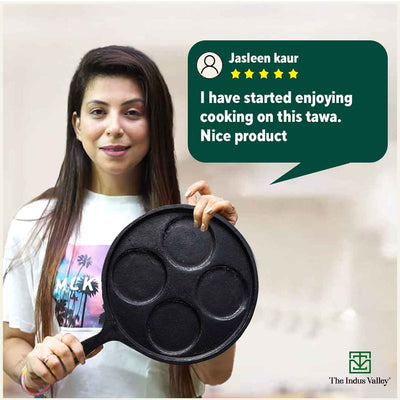 CASTrong Cast Iron Uttapam/ Set Dosa Tawa, 4 Pit,Pre-seasoned, 100% Pure, Toxin-free, Induction, 27.5cm