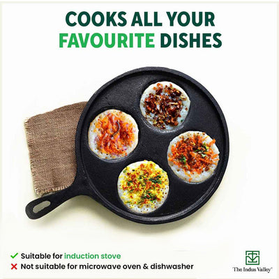 CASTrong Cast Iron Uttapam/ Set Dosa Tawa, 4 Pit,Pre-seasoned, 100% Pure, Toxin-free, Induction, 27.5cm