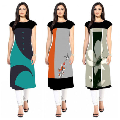 Casual Printed Crepe Kurti - Pack of 3