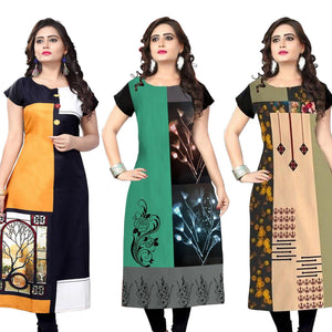 Casual Printed Crepe Kurti - Pack of 3