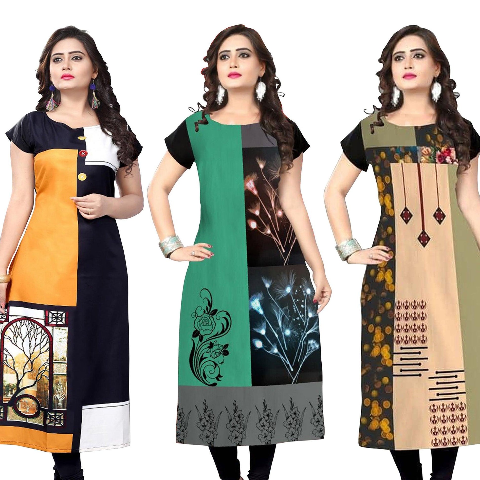 Casual Printed Crepe Kurti - Pack of 3