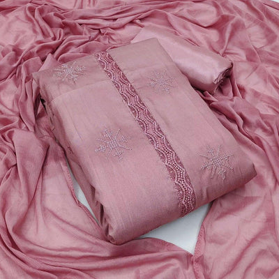 Casual Wear Embroidered Pure Silk Dress Materials Pack Of 2