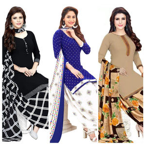 Casual Wear Printed Crepe Dress Material - Pack Of 3