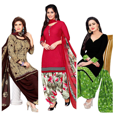 Casual Wear Printed Crepe Dress Material - Pack Of 3