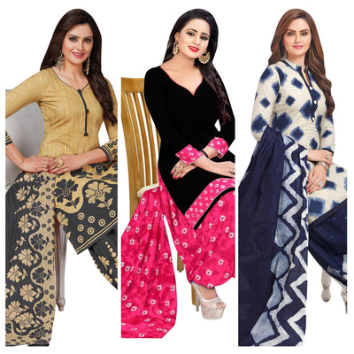 Casual Wear Printed Crepe Dress Material - Pack Of 3