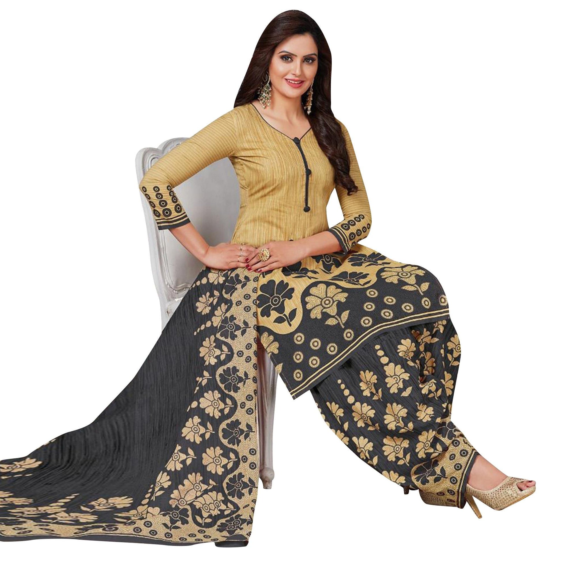 Casual Wear Printed Crepe Dress Material - Pack Of 3