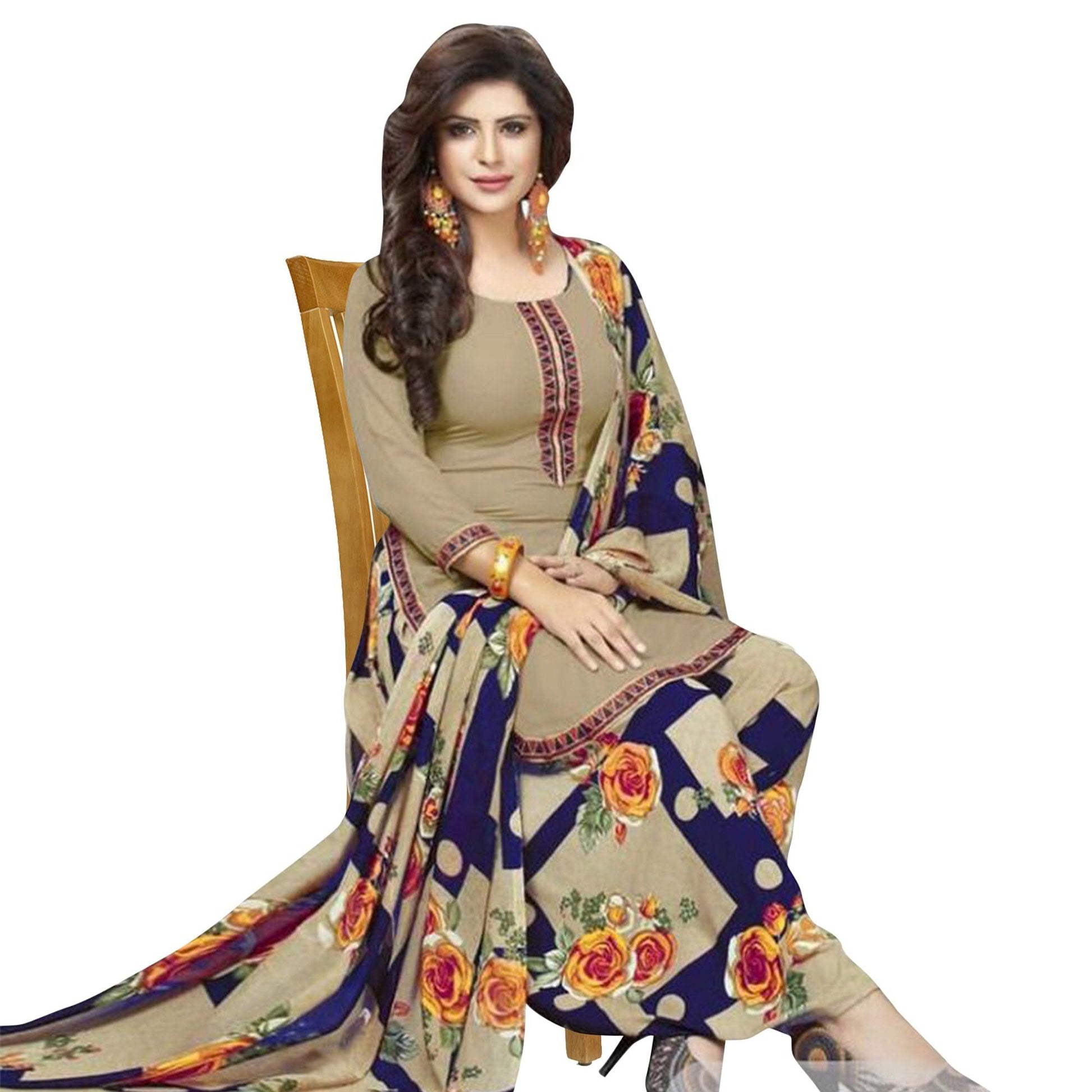 Casual Wear Printed Crepe Dress Material - Pack Of 3