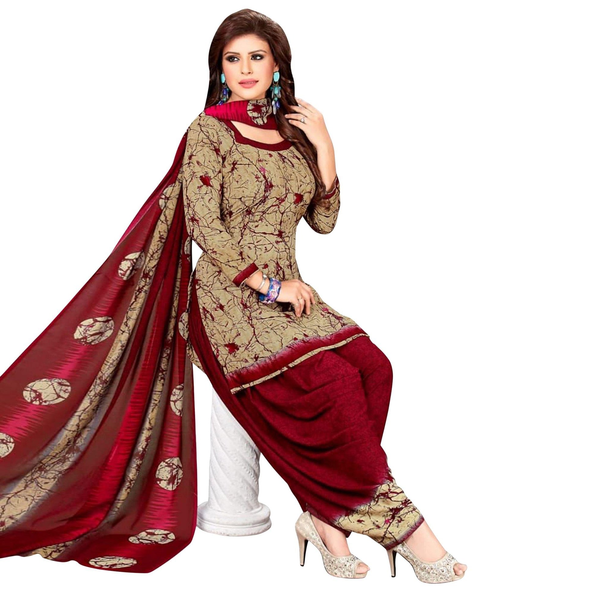 Casual Wear Printed Crepe Dress Material - Pack Of 3