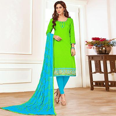Catchy Green Colored Casual Wear Cotton Suit