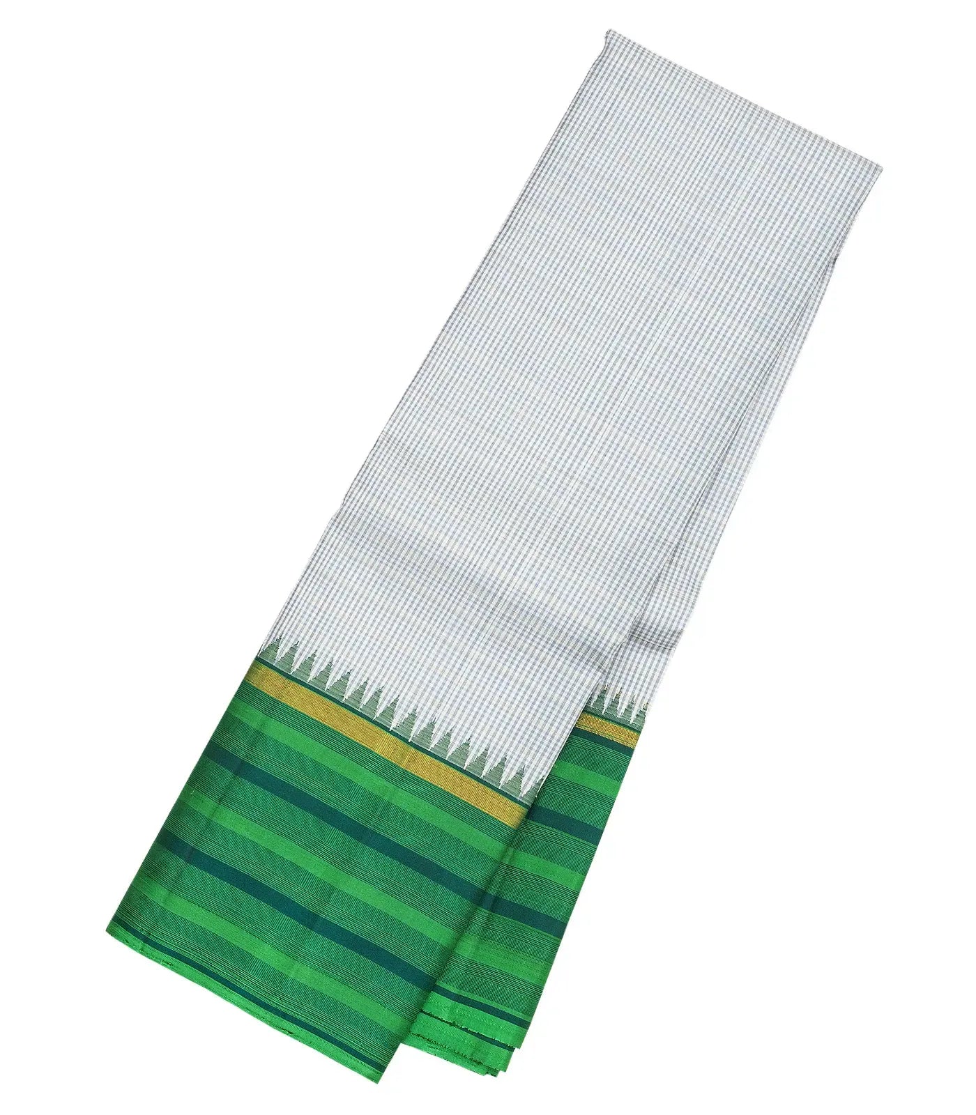 Grey Handloom Korvai Kanchipuram Silk Saree With Checks