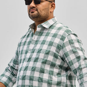 Green Checks Linen Blend Shirt
