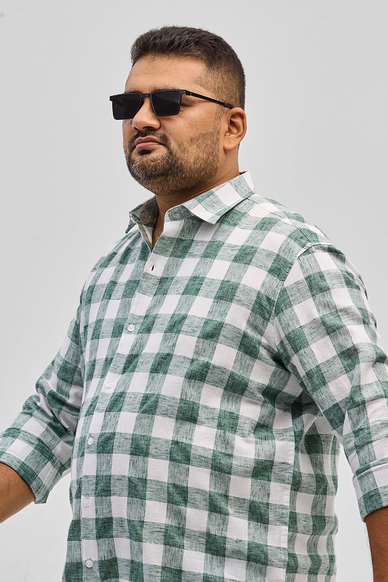 Green Checks Linen Blend Shirt