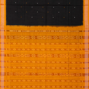 Black Orissa Cotton Saree With Tie & Dye And Floral Butta