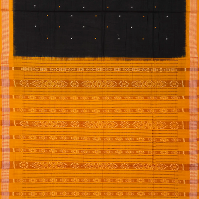 Black Orissa Cotton Saree With Tie & Dye And Floral Butta