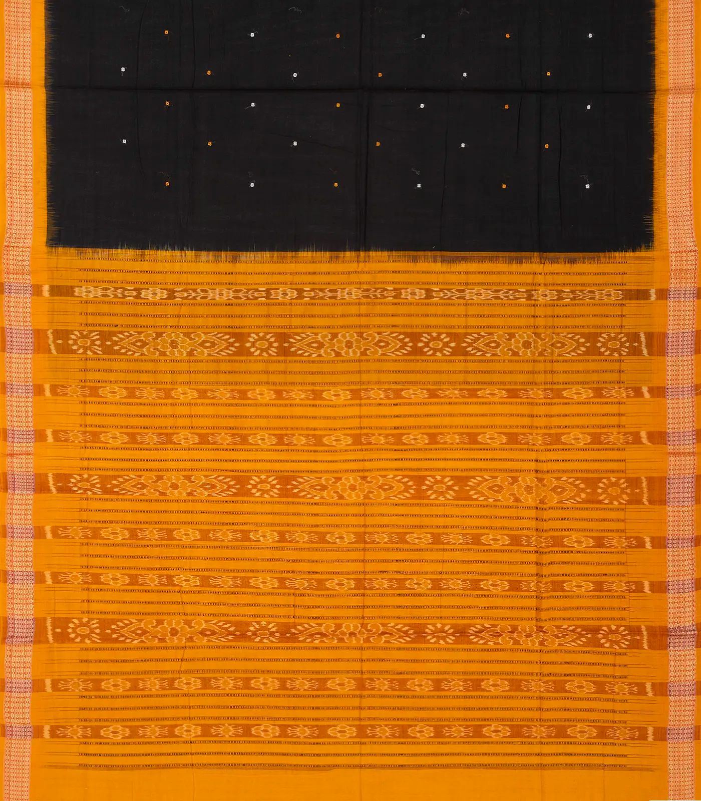 Black Orissa Cotton Saree With Tie & Dye And Floral Butta