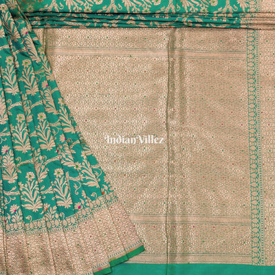 Aqua Green Designer Meenakari Banarasi Katan Silk Saree