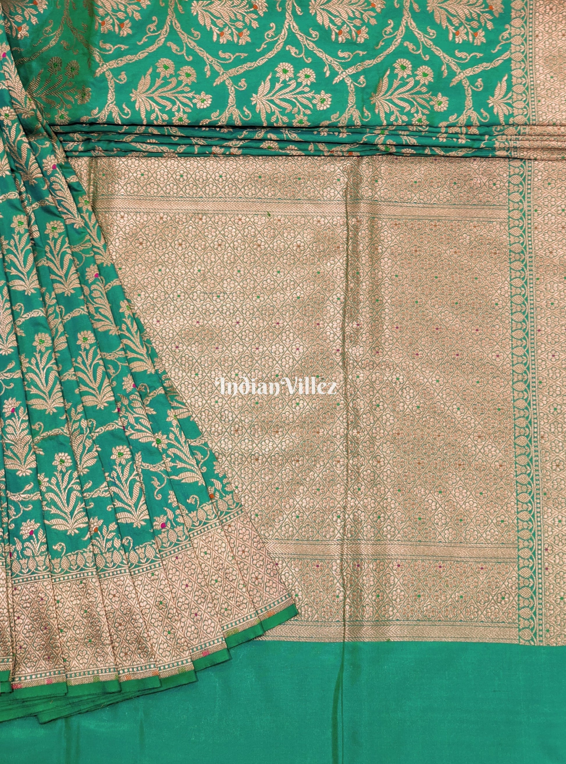 Aqua Green Designer Meenakari Banarasi Katan Silk Saree