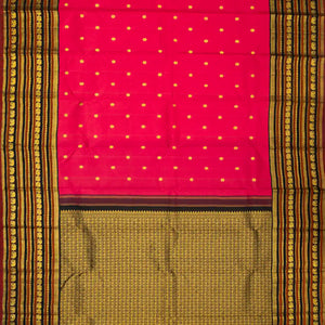 Hot Pink Handloom Kanchipuram Korvai Silk Saree With Kamalam Buttas