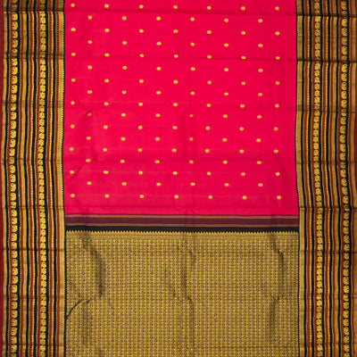 Hot Pink Handloom Kanchipuram Korvai Silk Saree With Kamalam Buttas