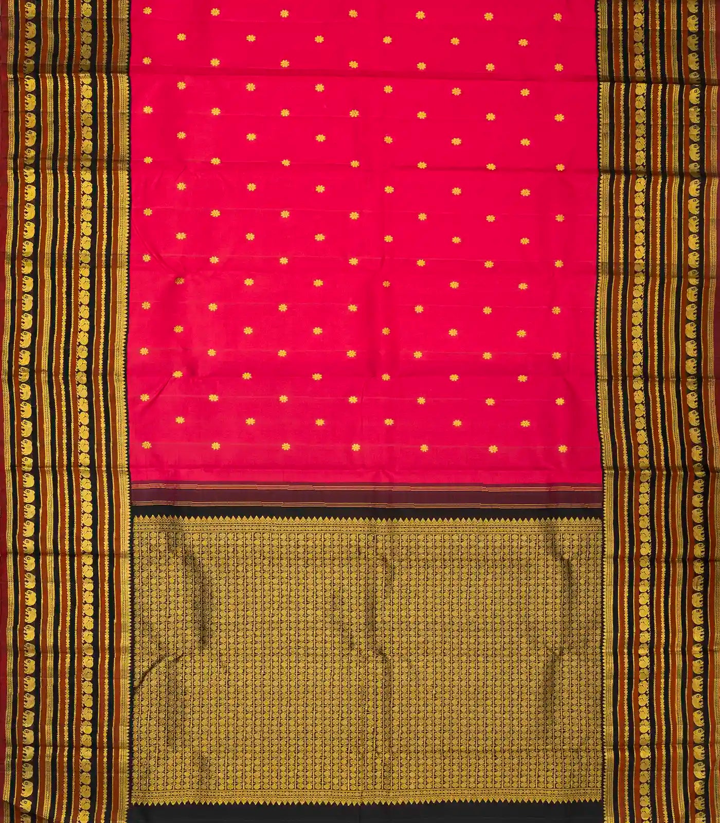 Hot Pink Handloom Kanchipuram Korvai Silk Saree With Kamalam Buttas