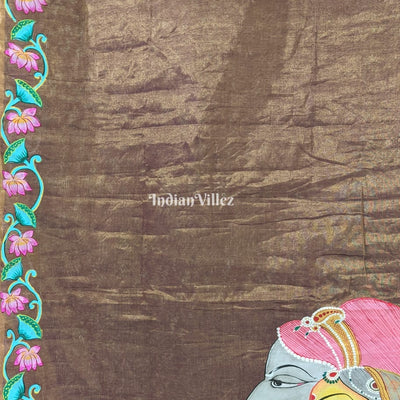 Golden with Purple Tinch Raja Rani Hand-Painted Pattachitra Saree
