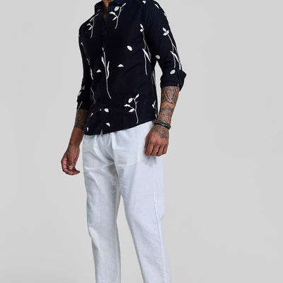 Black Floral Embroidered Shirt