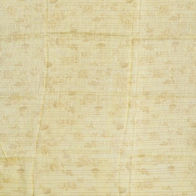 Yellow Handloom Linen Saree With Printed Floral Motifs & Stripes