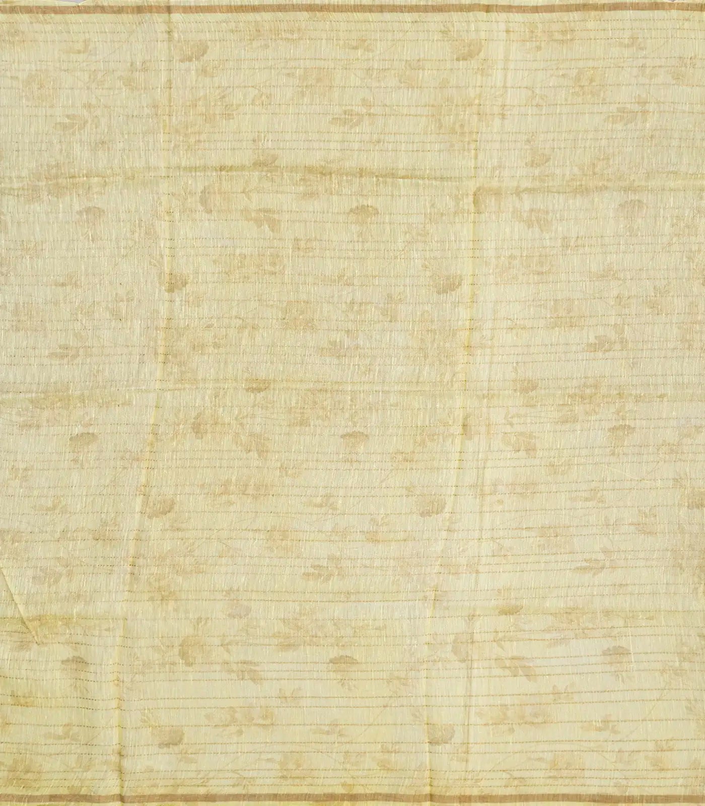 Yellow Handloom Linen Saree With Printed Floral Motifs & Stripes