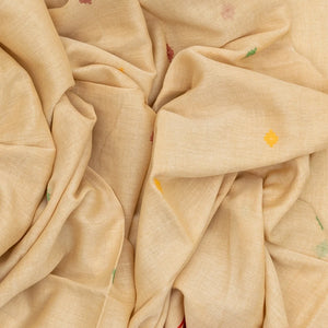 Beige Handloom Bengal Cotton Saree With Plus Buttas