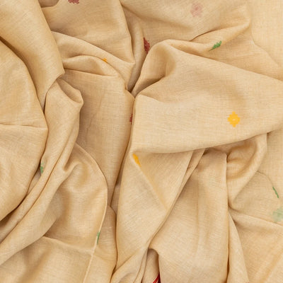Beige Handloom Bengal Cotton Saree With Plus Buttas