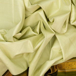 Light Green Handloom Kanchipuram Korvai Silk Saree With Stripes