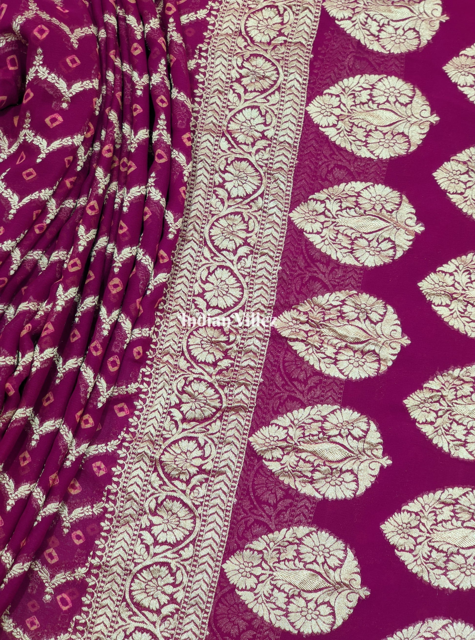 Magenta Georgette Banarasi Bandhani Silk Saree